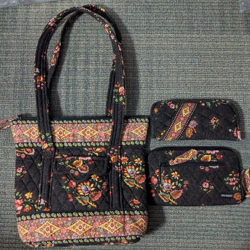 Vera Bradley Chocolate Flowers Lot Purse Zip Around Wristlet Wallet Case Retired