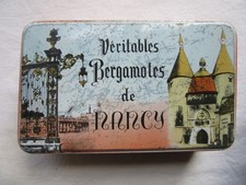 BOITE TOLE PUBLICITAIRE  LITHOGRAPHIEE BERGAMOTES DE NANCY