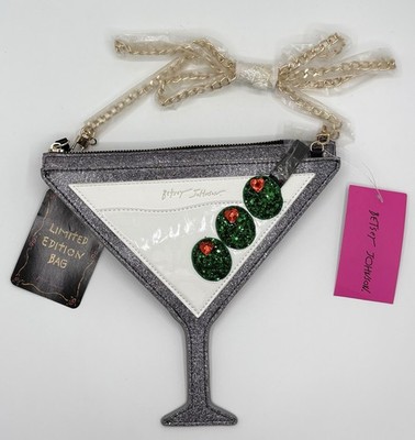 Betsey Johnson Durty Girl Sparkle Martini Drink Shaped Crossbody Bag Purse RARE