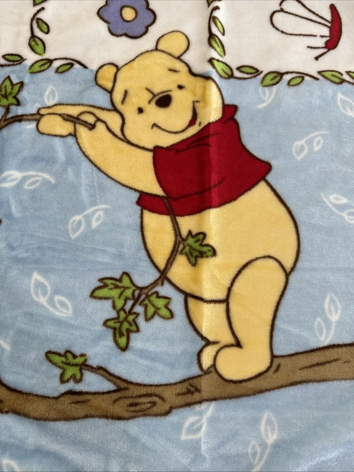复古二手二手二手状况完好迪士尼小熊维尼婴儿蓝色毯子树枝柔软抓绒 30 英寸 x 45 英寸 — 第 4/4 张图片