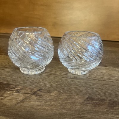 Vtg Pair of Crystal Clear 24% Lead Crystal Hand Cut Poland Candle Holder Bowls