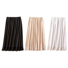 Women Half Slip Long Underskirt Under Dresses Elastic Waist Lace Trim Petticoat