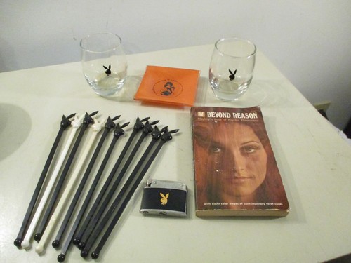 Vintage Lot Playboy Club Ashtray, book, swizzle sticks, lighter & rock glass NR