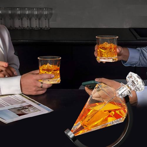 Gifts for Men Dad, Diamond Whiskey Decanter Set with 2 Glasses & Wooden Stand, - Picture 8 of 8
