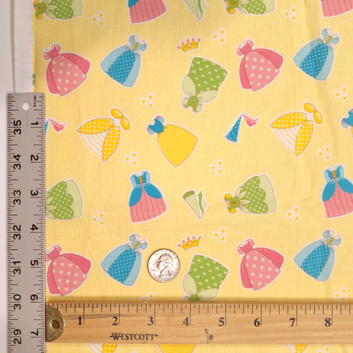 Doll Princess Dresses On Yellow Workman Riley Blake Cotton Fabric WASHED BTHY - Picture 6 of 18