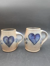 2 PC Rowe Pottery Mugs Salt Glaze Heart 1987