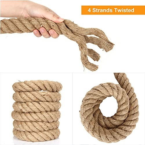 Manila Rope (1-1/2 Inch x 15 Feet), Natural Thick Hemp Rope, Twisted Strong - Picture 4 of 7