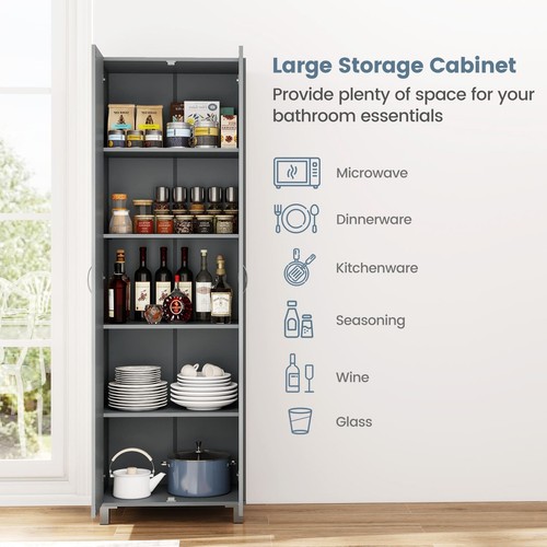Modern Utility Storage Organizer Double Door Tall Storage Cabinet-Grey - Picture 7 of 9