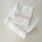 JOHN ROBSHAW Zigzag Embroidered Sheet Set + Pillowcases : QUEEN, White + Coral