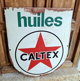 Tole Publicitaire Original Sign Huiles Caltex Auto No Plaque Émaillée