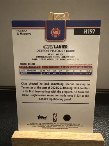 2025-26 Topps Holiday #H197 Chaz Lanier - Picture 2 of 2