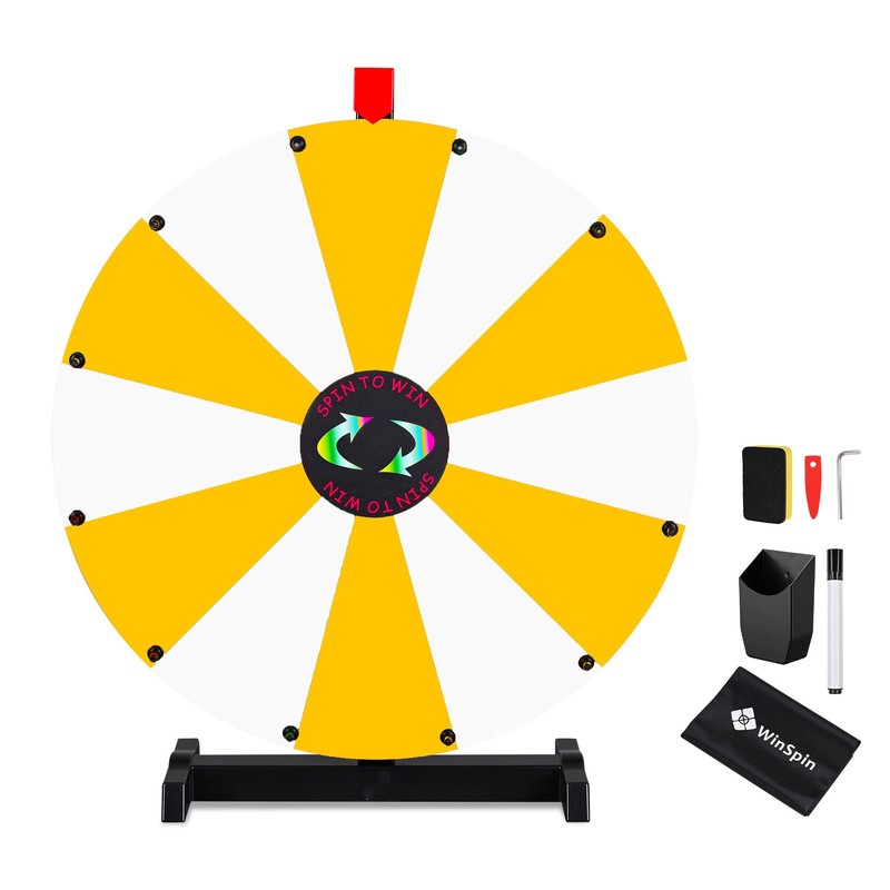 WinSpin 24" Display Prize Wheel Yellow & White Modular Custom Tabletop 12 Slots