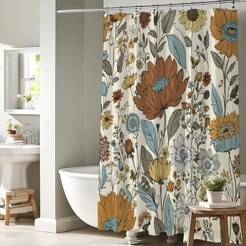 Boho Blumen Duschvorhang, Vintage 60" B x 72" L (1er Pack) Vintage Blume - Bild 4 von 5