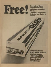 1968 Gleem Super Action Toothpaste PRINT AD Tube Offer VTG 1960s Proctor Gamble