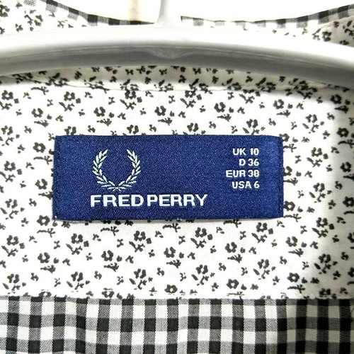 Fred Perry Gingham Check Floral Blouse Women's M Mint White/Black - Picture 16 of 18