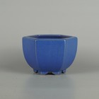 Tokoname Reihou Bonsai Pot 13cm Japan Blue Glazed Hexagonal Chamido Shape