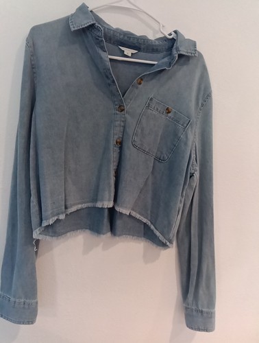 Blusa Aeropostale Talla M Denimn Crop Abotonada Manga Larga - Imagen 4 de 6