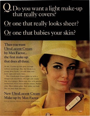 Max Factor UltraLucent Cream 1966 Vintage Makeup Magazine Ad Black Gold AD051