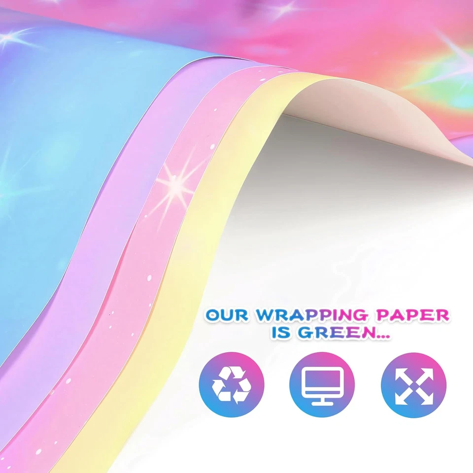 Juego de envoltura de regalo de cumpleaños para niñas, 6 hojas de papel de envolver con tema de hadas Foto 4 de 4