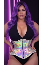 Top Drawer Silver Holo Double Steel Boned Underbust Waist Cincher Corset