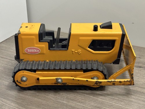 Vintage Tonka T-6 Pressed Steel Bulldozer Cat Tractor 9" On Tracks Great Patina - Picture 4 of 20