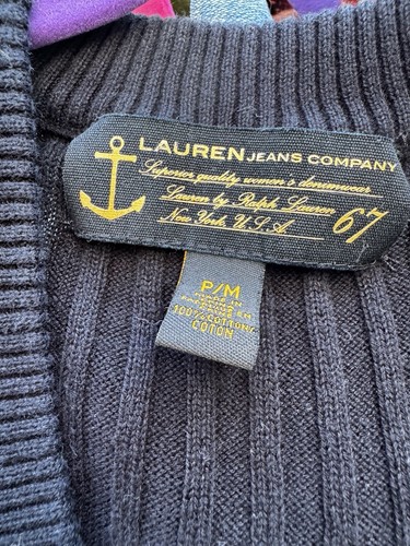 Lauren Jeans Company Damen Petite Medium Schwarz Rippstrick Pullover V-Ausschnitt Baumwolle - Bild 3 von 7