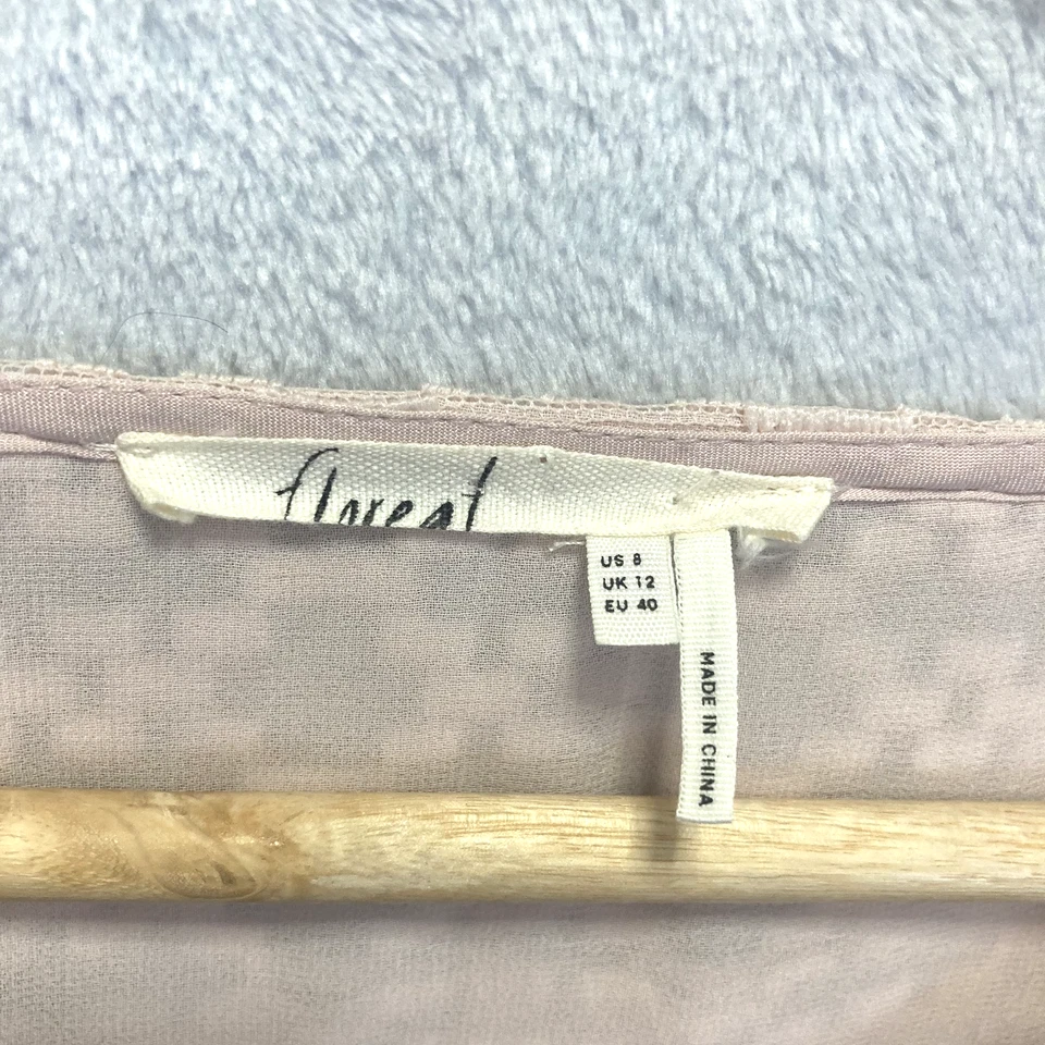 Vestido recto Anthropologie Floreat para mujer 8 boho manga campana transparente rosa femenino Foto 3 de 4