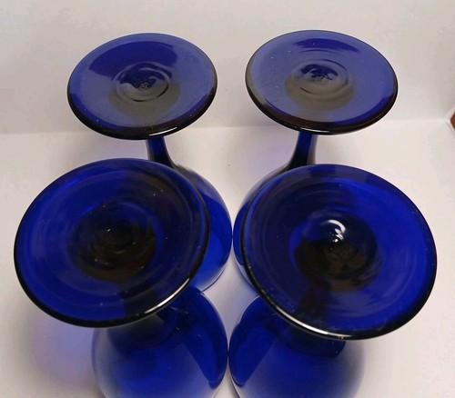 Lot of 4 7 1/2" Libbey Cobalt Blue Stemmed Wine Glasses / Water Goblets - Picture 4 of 7