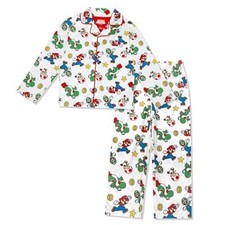 Boy's Pajama Set - 2 Piece Boys Flannel Coat Style Matching PJs, 8 White Red