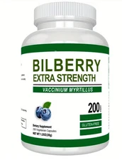 Bilberry 3000mg 200 Caps  Vaccinium myrtillus  Gluten Free Vision/Eye Health
