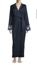LA PERLA Whisper Silky Jersey Long Robe Lace Cuffs NWT 950 Navy M IT 3