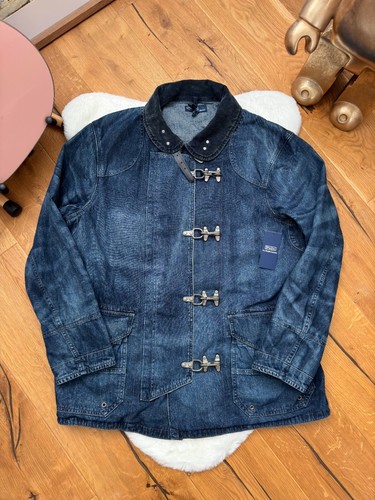 Polo RALPH LAUREN Indigo dyed Denim Jacket Lobster Clasp Closures size L Large