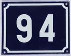 Large old blue French house number 94 door gate plate plaque enamel sign NOS