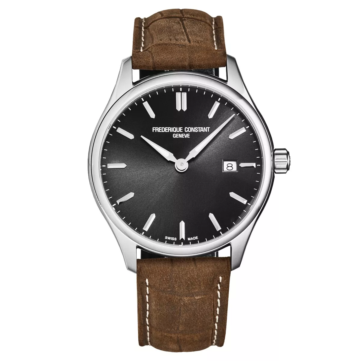 Frederique Constant Men s Classics Grey Dial Brown Strap Watch