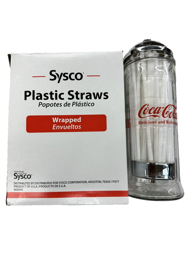 1992 Coca-Cola / Coke Old Fashioned Glass Soda Straw Dispenser with 500 Straws