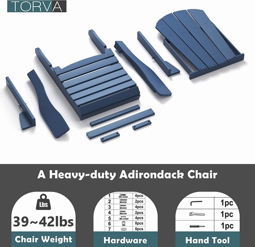Folding Adirondack Chair For All-Weather Patio BBQ Outdoor Garden (Navy Blue) - Picture 6 of 7