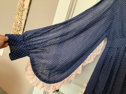 Vintage GUNNE SAX ? Langes Boho Maxikleid blau gepunktet mit Spitze S/M - Bild 3 von 13