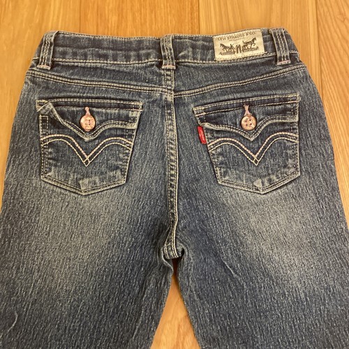 Levi’s girls 6X flap pocket Flare Jeans with pink jewels, adjustable waistband - Picture 2 of 9