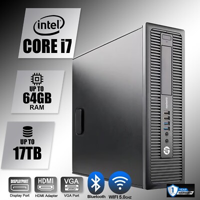 HP Desktop Computer PC i7, up to 64GB RAM, 8TB SSD,  Windows 11/10, WiFi BT