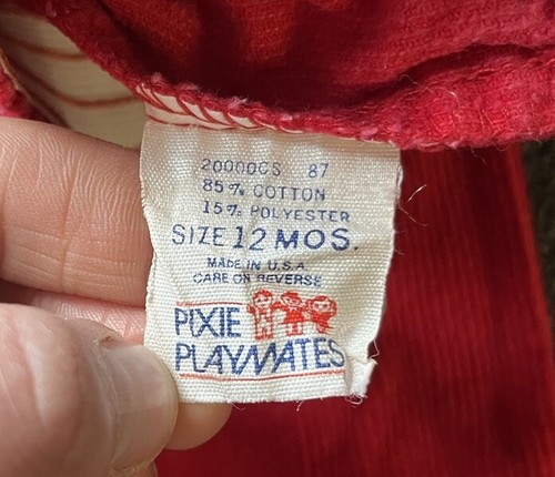 Vintage Pixie Playmates Baby Toddler Pants 12 Months Red Corduroy - 第 3/3 張圖片