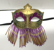 Venetian Gold Purple Mardi Gras Masquerade Halloween Beaded Mask