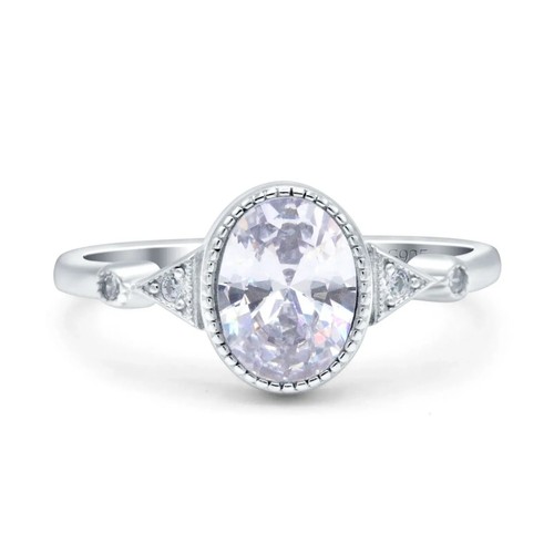 Art Deco Wedding Engagement Ring Oval Simulated CZ 925 Sterling Silver (9mm) - Bild 1 von 24