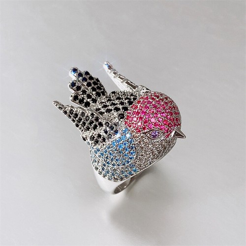 Elegantes anillos de pájaros enchapados en plata para mujer circonita cúbica joyería de boda - Imagen 2 de 11