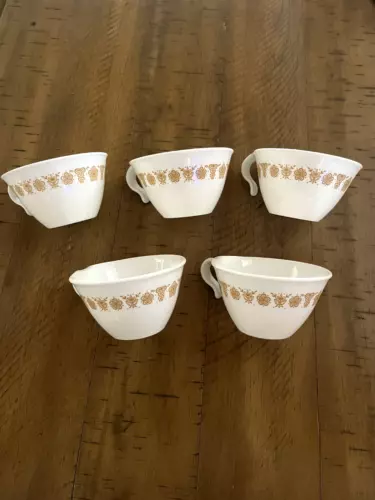 Set Of 5 Vintage Pyrex Corning Ware Corelle Butterfly Gold Coffee Cups