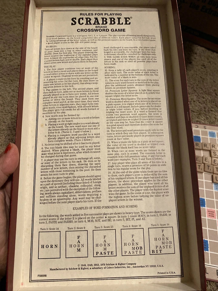 Vintage Scrabble Crossword Game  1982 Selchow & Righter No.17 16 - Image 4 of 4
