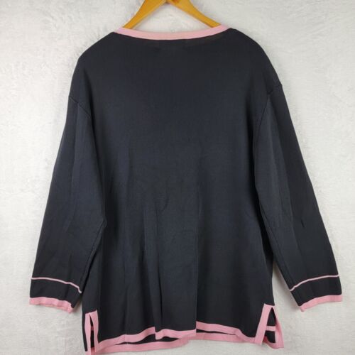 Finity Cardigan Tank Top Knit Twin Set Womens 2X Black Pink Trim Career Office - Picture 2 of 6