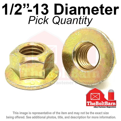 1/2"-13 Grade 8 (G) Hex Flange Top Lock Nuts Coarse Zinc Yellow (Pick Quantity) - Picture 1 of 2