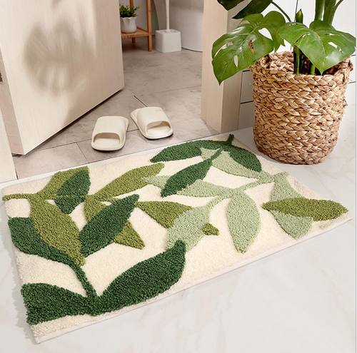 Green Leaves Bath Mats Bathroom Rugs Non-Slip Soft Microfiber Absorbent Machine  - Picture 5 of 7