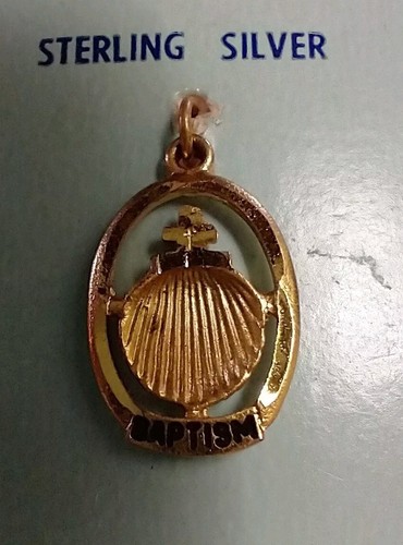 Sterling Silver With Gold Overlay Oval Shaped Baptism Pendant Charm - Picture 2 of 6