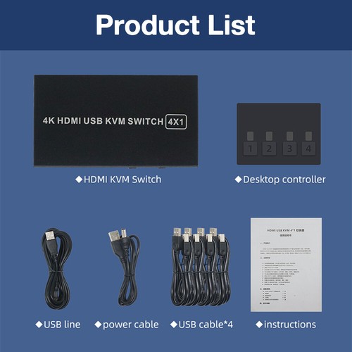 4 Port USB HDMI KVM Switch Box 4K@60Hz 4X1 Umschalter HDCP 2.2 für PC Windows Macs - Bild 12 von 12